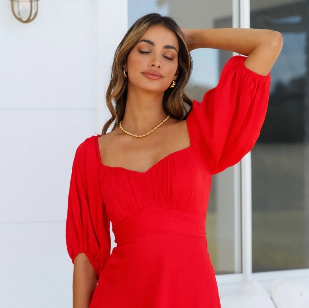 Puff sleeve red dress hello molly SOLD